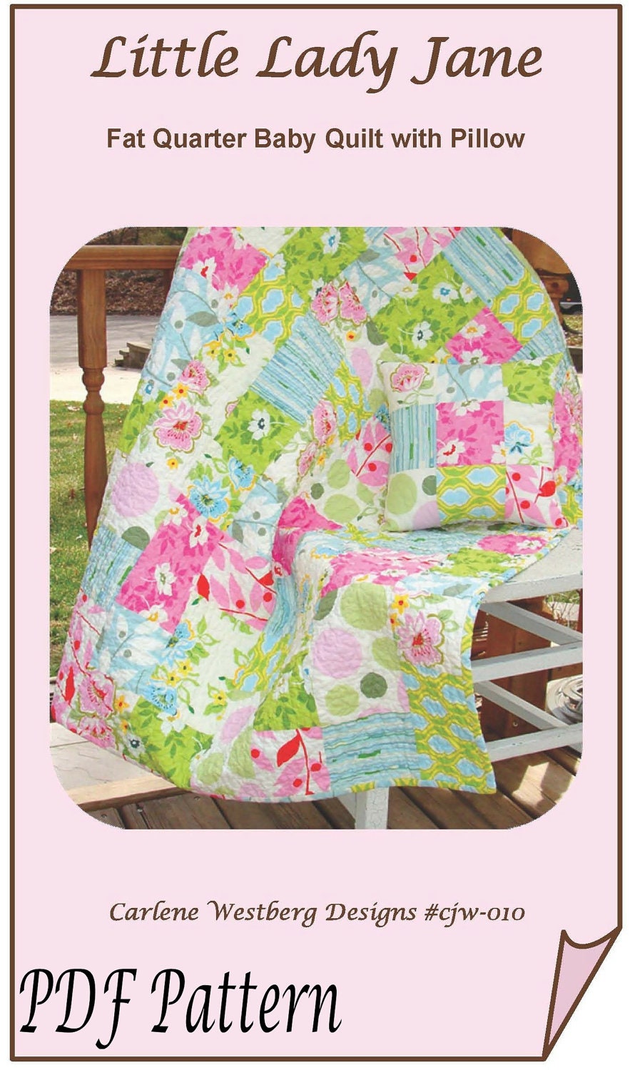 PDF Baby Quilt Pattern Little Lady Jane with Pillow Carlene Westberg Designs