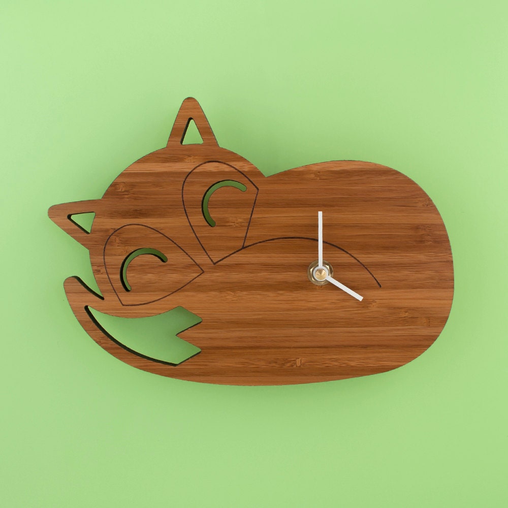 Bamboo Sleeping Fox Clock: Woodland Modern Nursery Decor