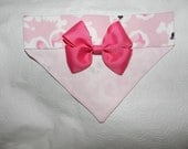 Dog/Cat/Ferret-Reversible 2 in 1 Over the Collar BANDANA. Pink HAWAIIAN Hibiscus Goth Skull with Bow.  Custom made just for YOU and your pet