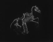 SALE 5x7 White Charcoal Inverted Apocalyptic Ghost Horse Spring Rider Macabre Playground Drawing Signed Lustre Print