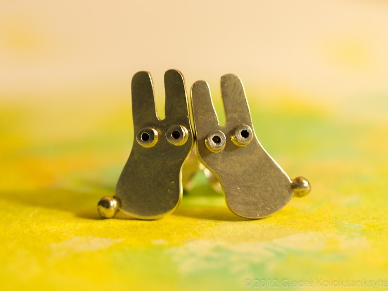 Bunny RABBIT Stud Earrings Sterling Silver Mini Zoo series