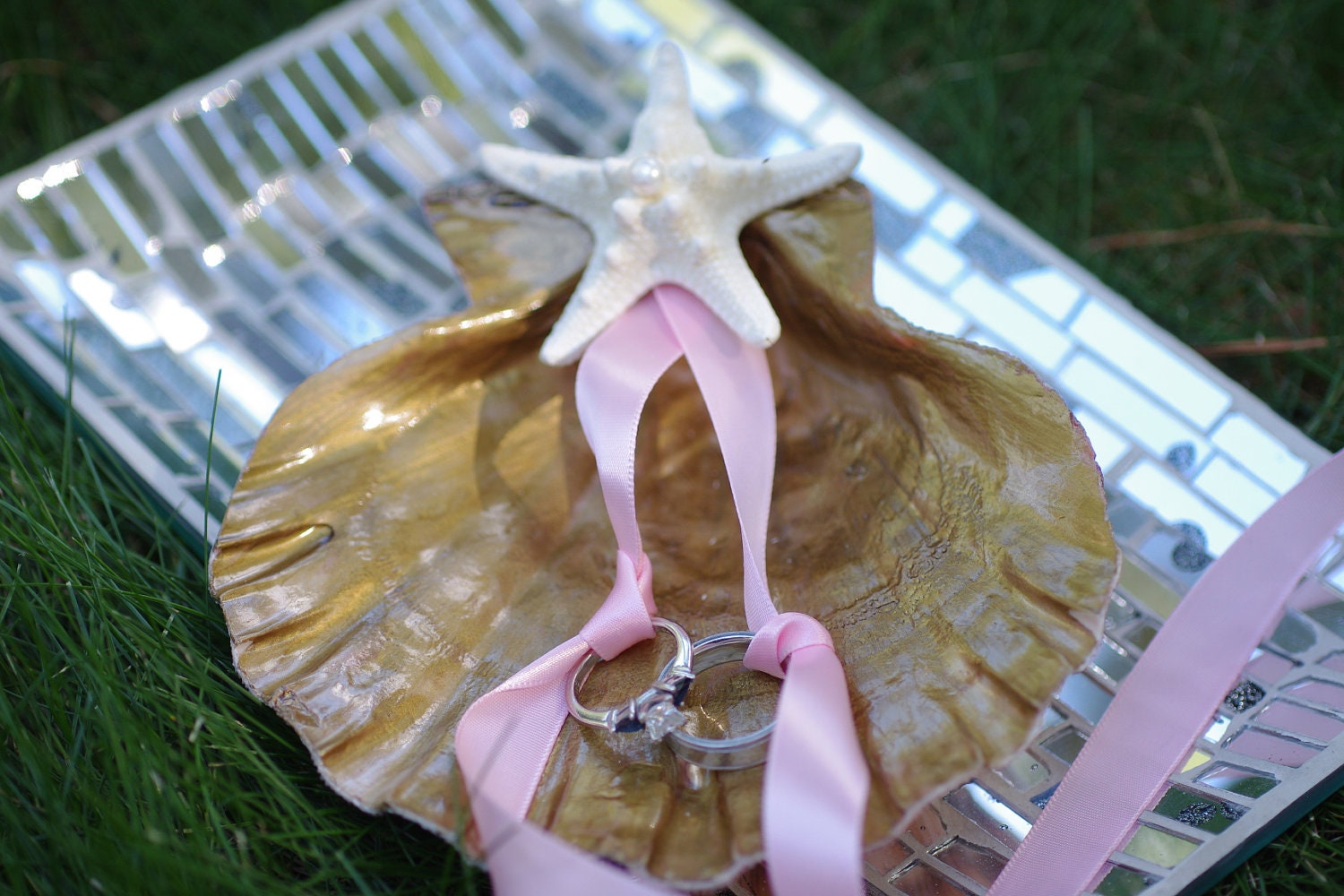 Beach Wedding - Ring Bearer Lion's Paw Seashell Ring Bearer Pillow