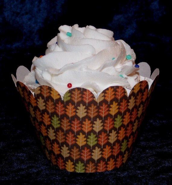Leaves Cupcake wrappers... 12 count ... orange brown green ... Forest Friends Woodland wildlife ... READY TO SHIP ... Limited Supplies Il_570xn