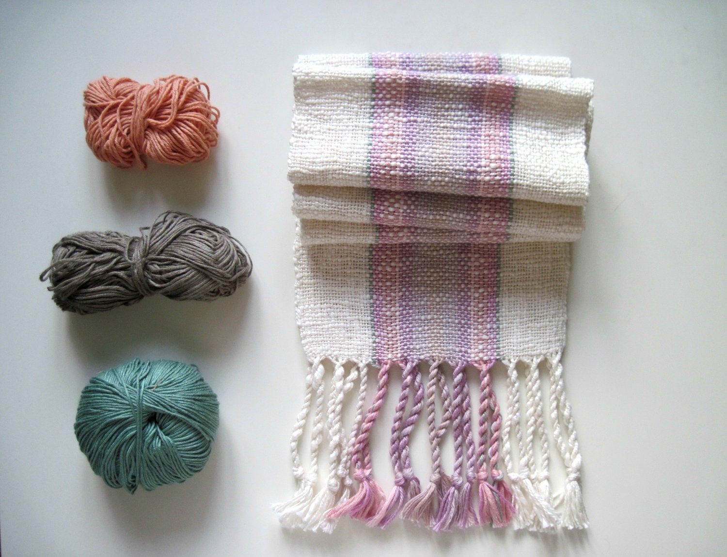 Handwoven Cotton Scarf - Fall Accessory Woven with Cotton, Organic Cotton, Bamboo wool - Titled 'Tourmaline Snow'
