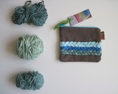 Zipper Wallet with Blue Braid Textile Art