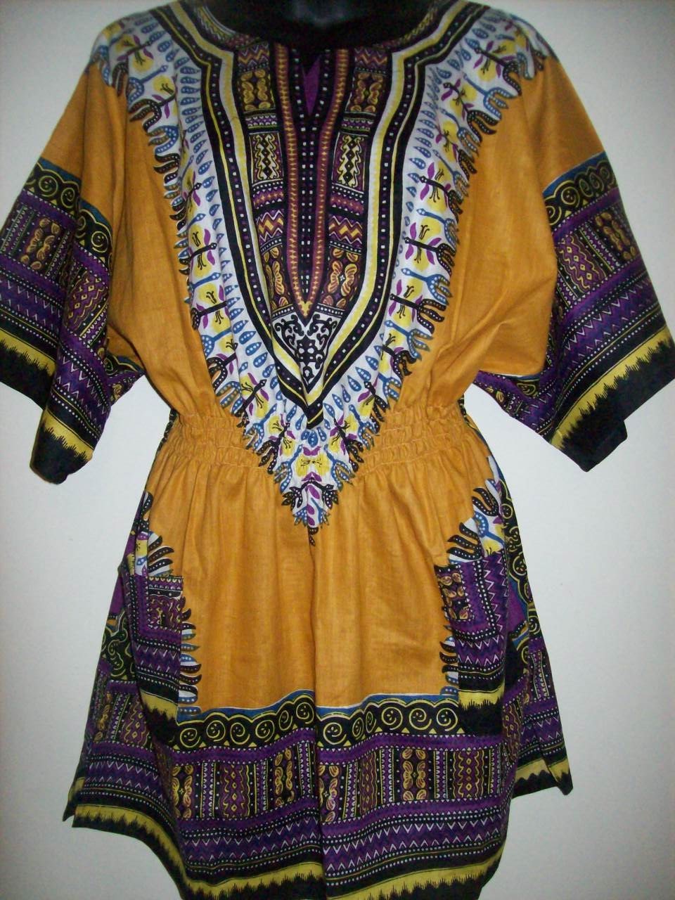 Mustard color dashiki smocked waist top in plus size
