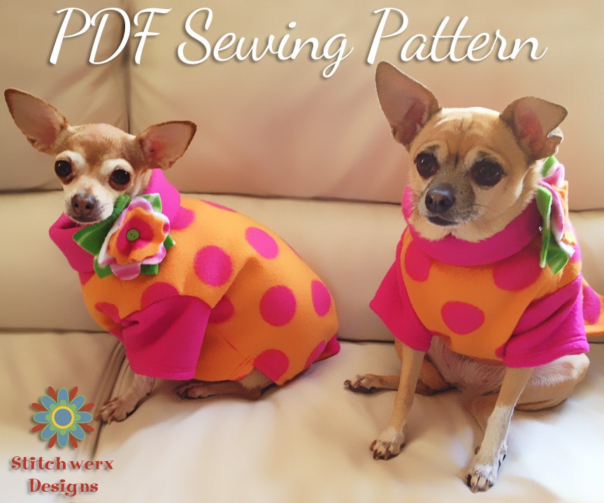 Dog Clothes PDF Sewing Pattern - Small Dog Fleece Sweater S205 - 5 Sizes, 2 Styles Included