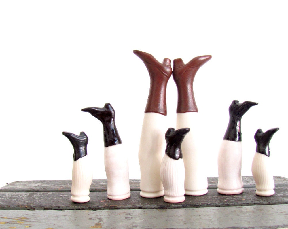 Vintage Porcelain Doll Legs - 3 Pair Doll Making Supply - Altered Art - Halloween - Doll Parts