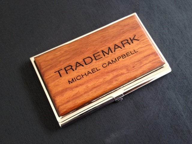 Custom Handcrafted Wood Business Card Case ID/Card Holder.  Engrave your logo or design.  Gift Box