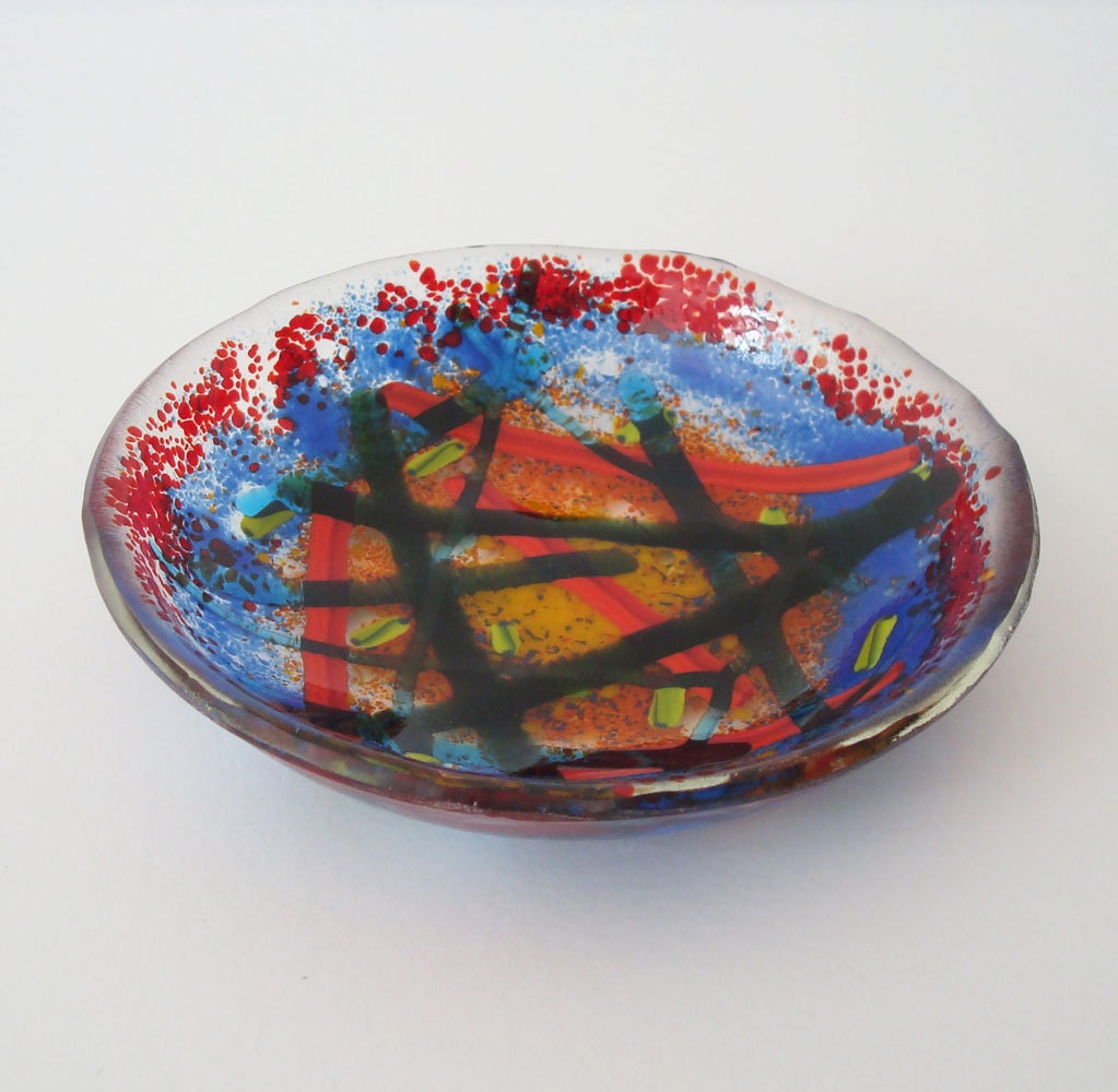 Fused Glass Bowl Small Multicolored Trinket Dish