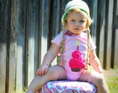 Little Baby Girl Hat - Crochet Fall Bonnet Hat with Ear Flaps in Cream, Pink, and Green with Braided Ties