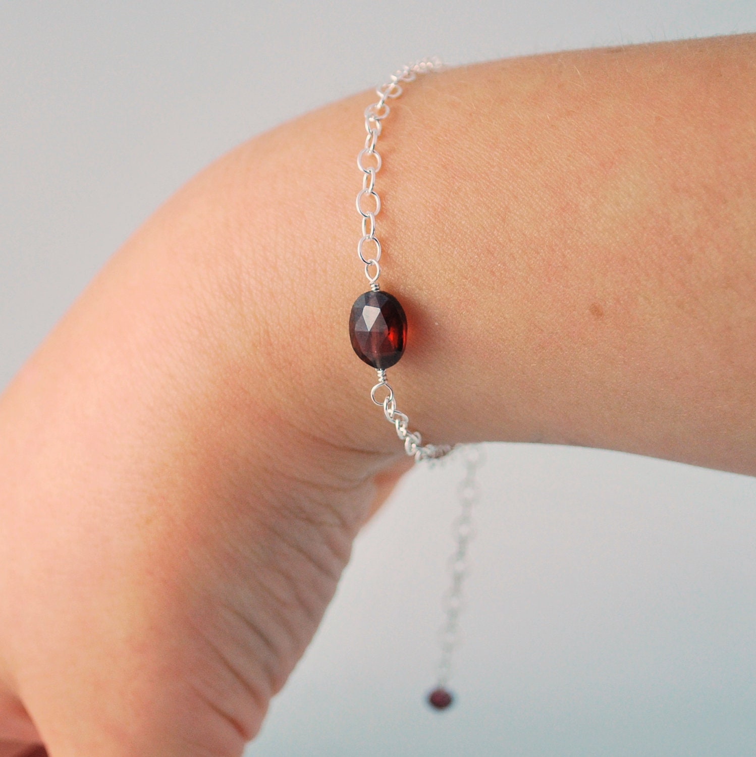 Genuine Garnet Bracelet January Birthstone Child Children Girl Genuine AAA Cranberry Red Gemstone Wire Wrapped Sterling Silver Jewelry
