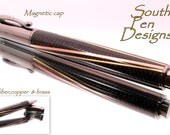 Zen  rollerball pen with magnetic cap in Black Titanium with carbon fiber,brass and copper.