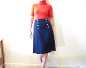 Vintage 70s Navy Wool Nautical Sailor Skirt. A Line. Size S.