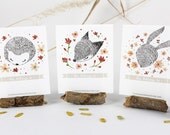 12 Bookplates - Fox, Rabbit and Hedgehog in Spring