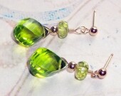 Lime Green Quartz and Peridot Earrings Gold Post Dangle Drop Energy Gemstone earthegy