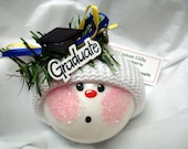 Graduation Snowman Ornament Christmas Tree Bulb Hand Painted Glass Snowball Face Personalized