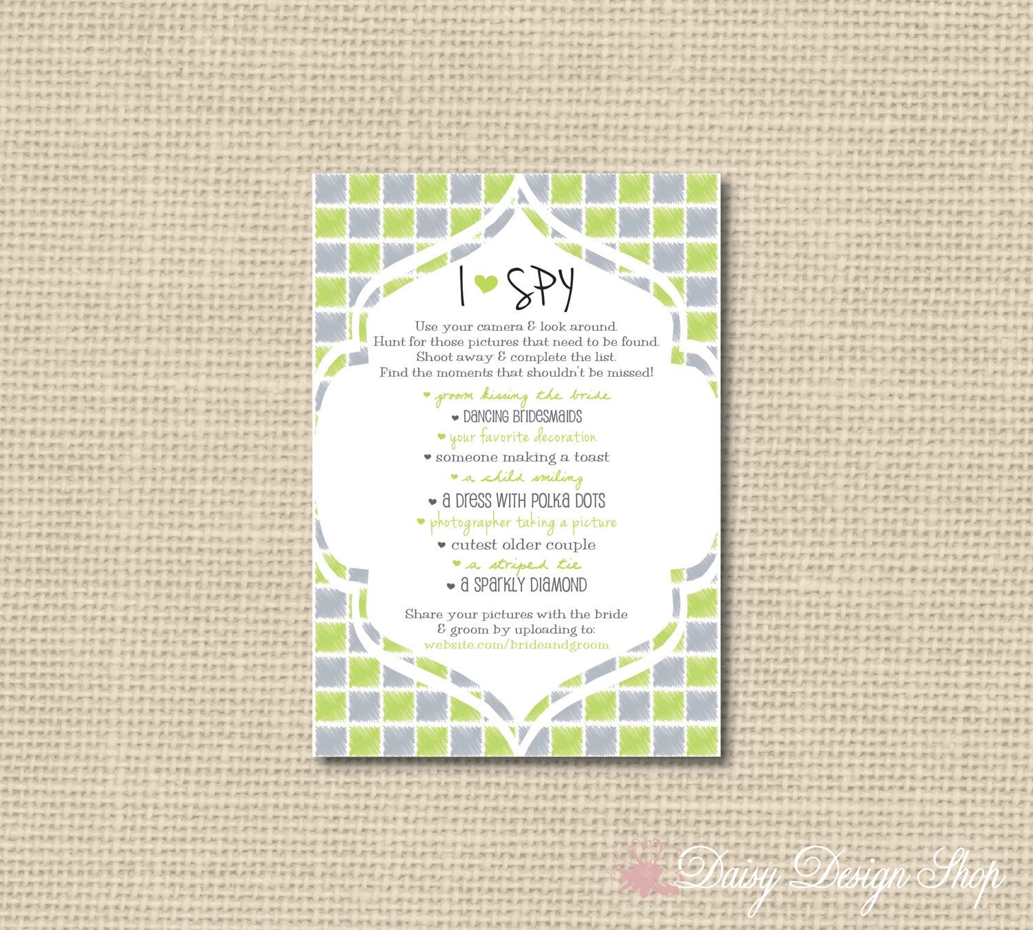 Wedding I Spy Cards - Set of 20 in Your Choice of Colors - Reception Game