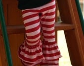 pink and red stripe knit leggings with double ruffles sizes 18m - 8 girls