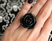 Large Black Rose Adjustable Statement Ring Available in Many Colors