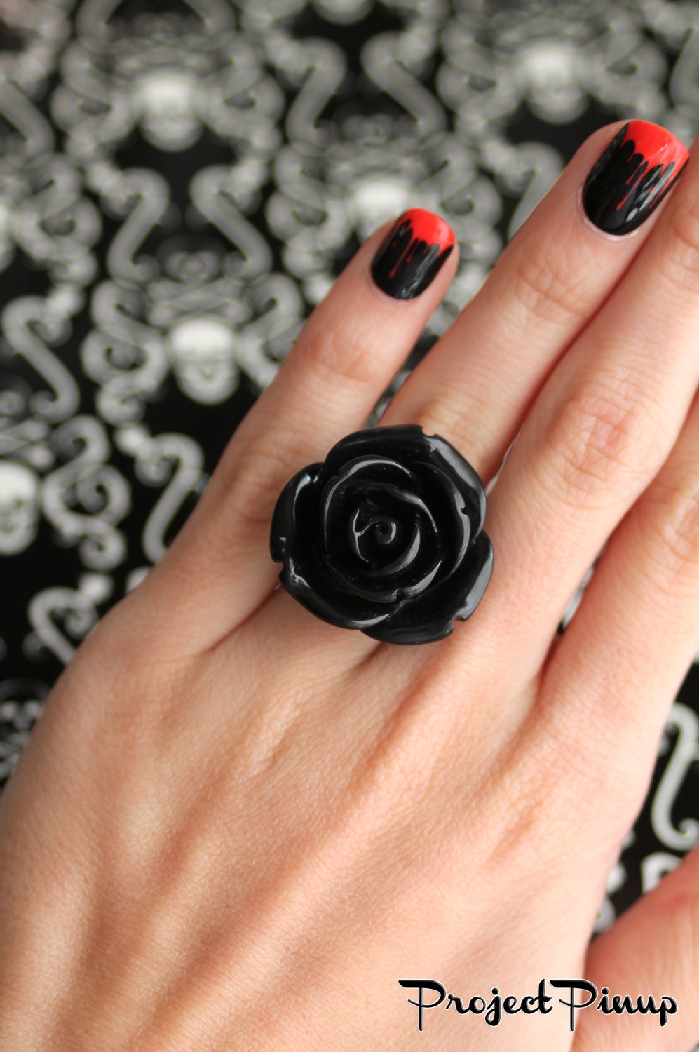Large Black Rose Adjustable Statement Ring Available in Many Colors
