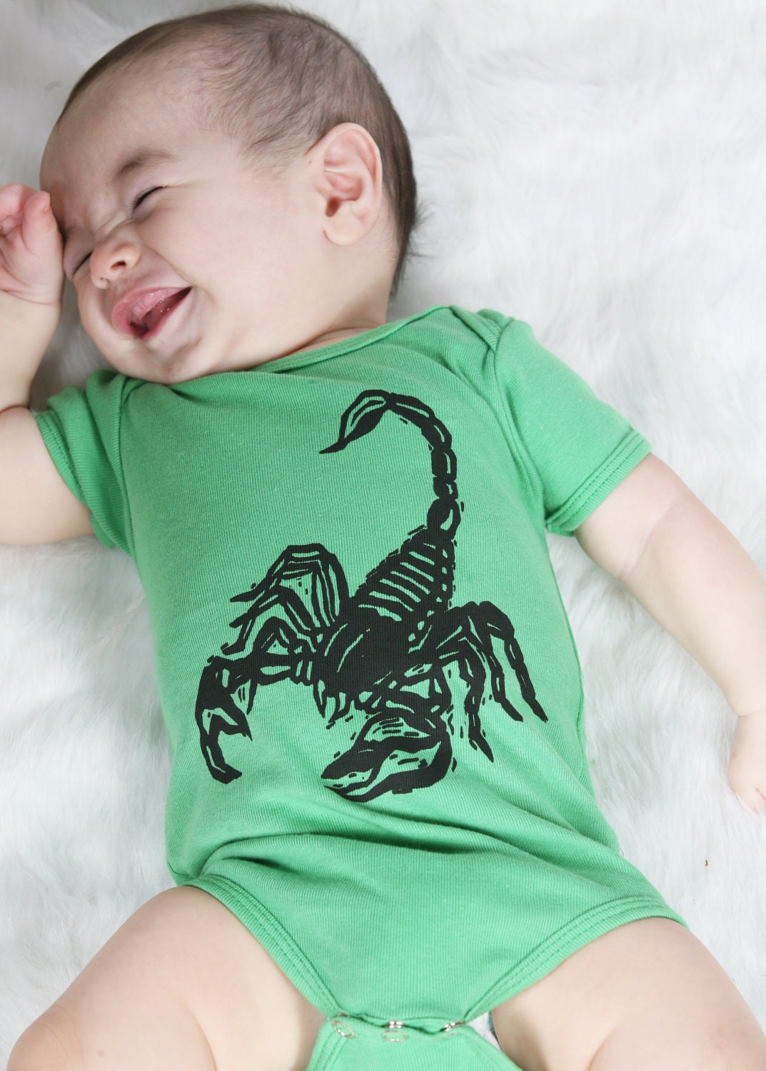 Scorpion on Green American Apparel Onesie