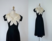 1940s Dress  / 40s Black Velvet Dress / Claudia Young