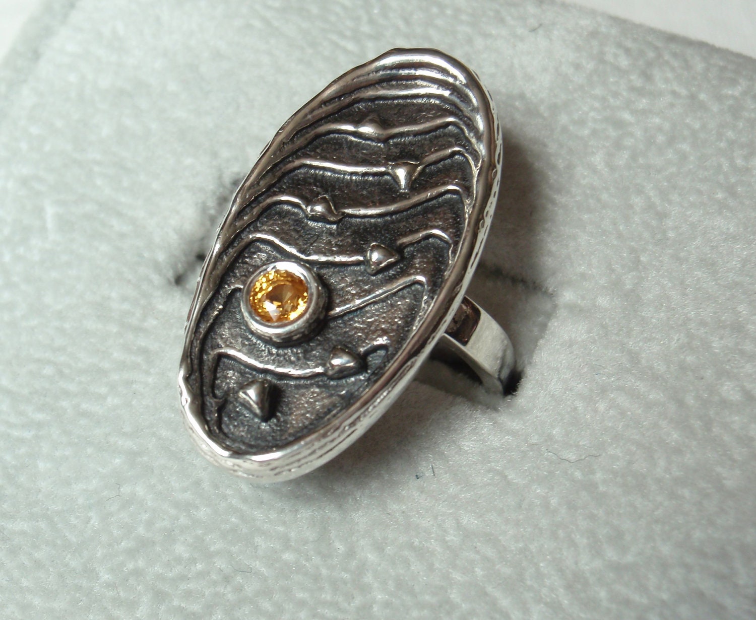 Sterling Silver Ring Natural Tangerine Sapphire Cuttlebone Cast Birthstone