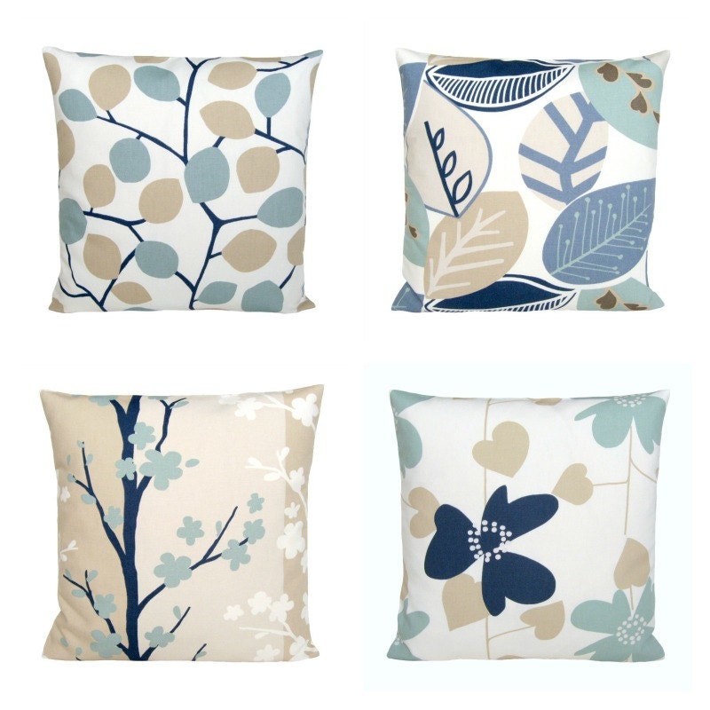 Designer Pillow Cover - 18x18 Cushion Cover - Nordic Blossom Blue