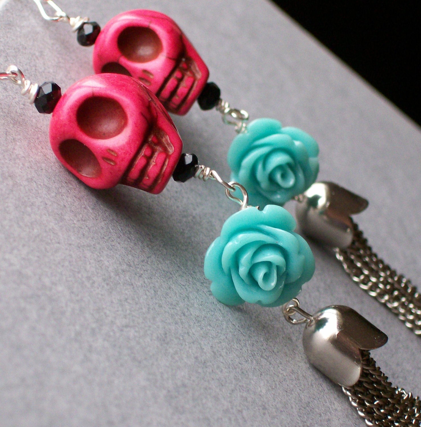 Blue Rose and Sugar Skull Earrings