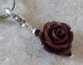 Chocolate Brown Rose Pendant Keychain
