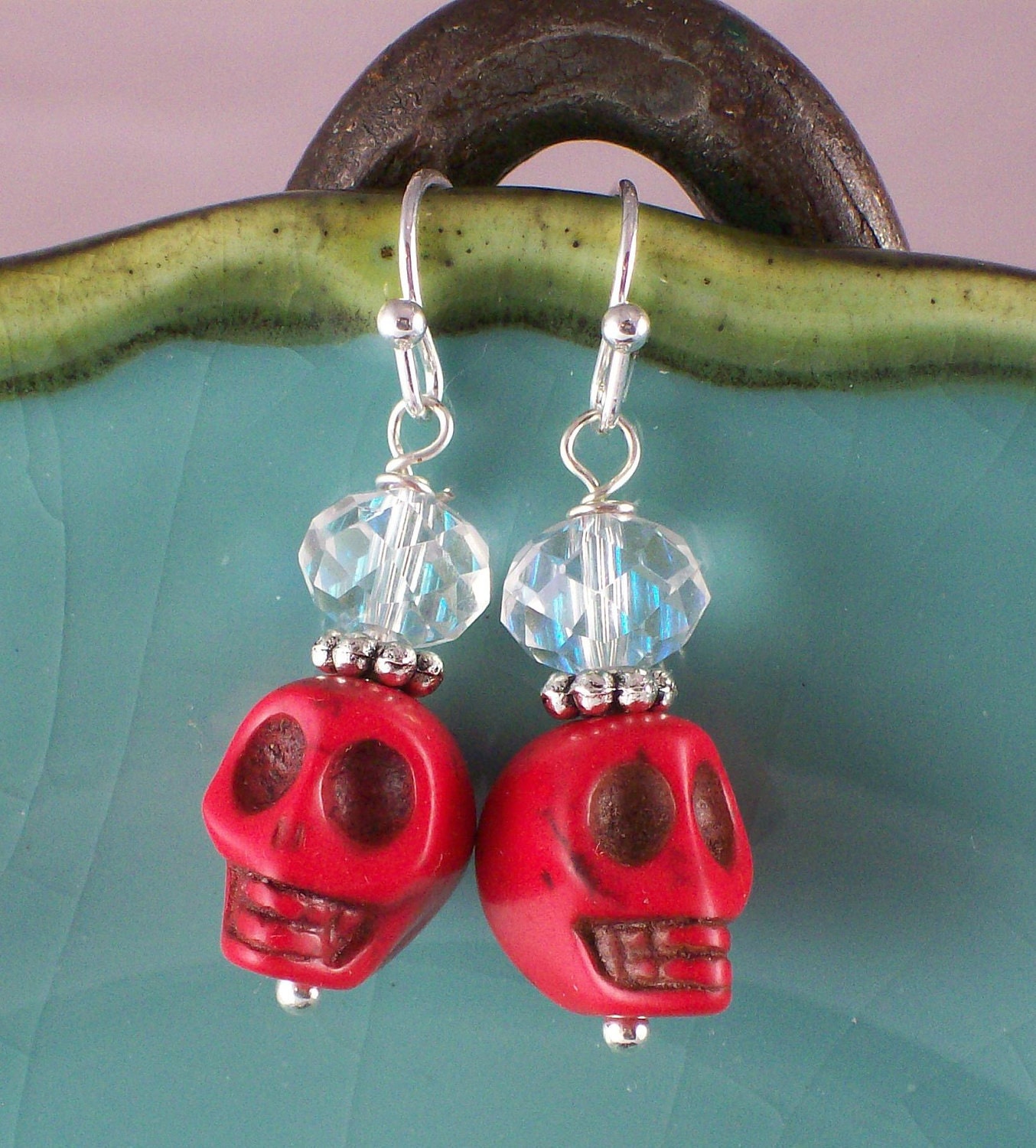 Rockabilly Skull Earrings Red Sugar Skull Earrings