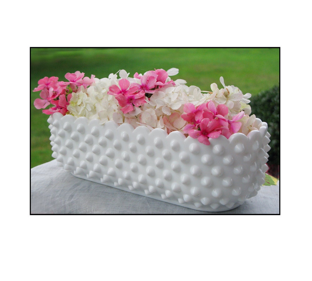 Hobnail Milk Glass Planter - Cottage Chic