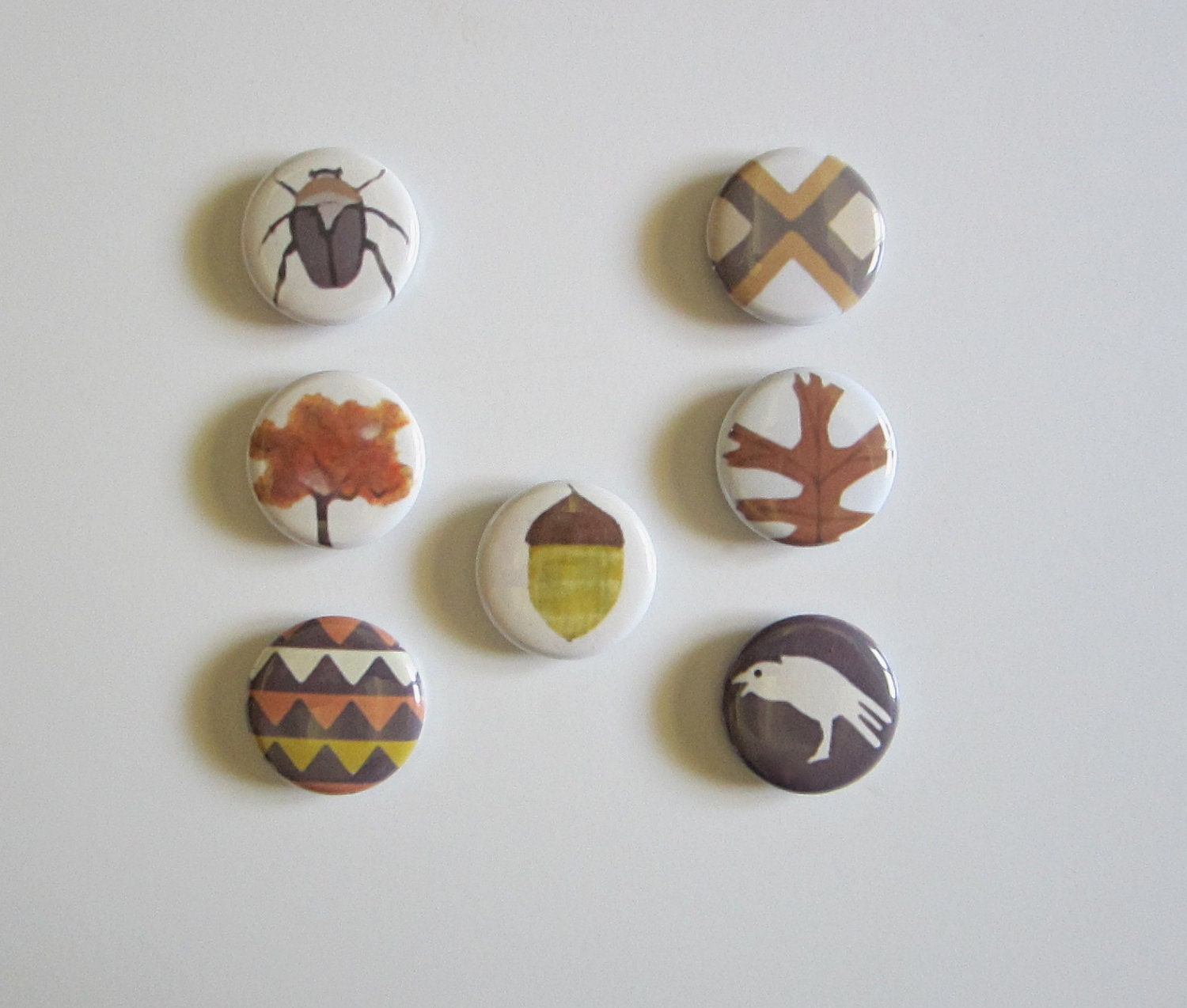 Magnets Modern Autumn 7/Seven 1 inch round rust acorns leaves halloween pattern redtilestudio