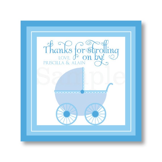 Baby Stroller Sticker Labels for Favors 2 inch Square - Set of 20