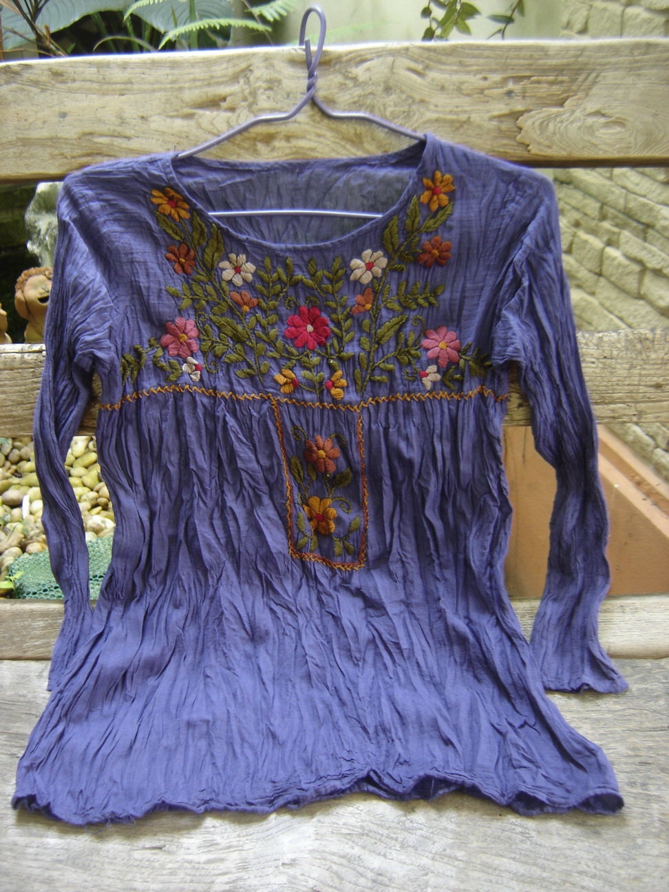 Long Sleeves Bohemian Embroidered Top - Purple