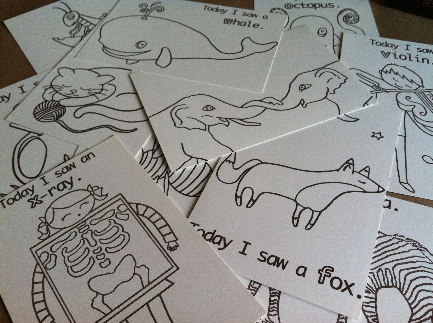 Kids' Educational Alphabet A to Z Coloring Postcards