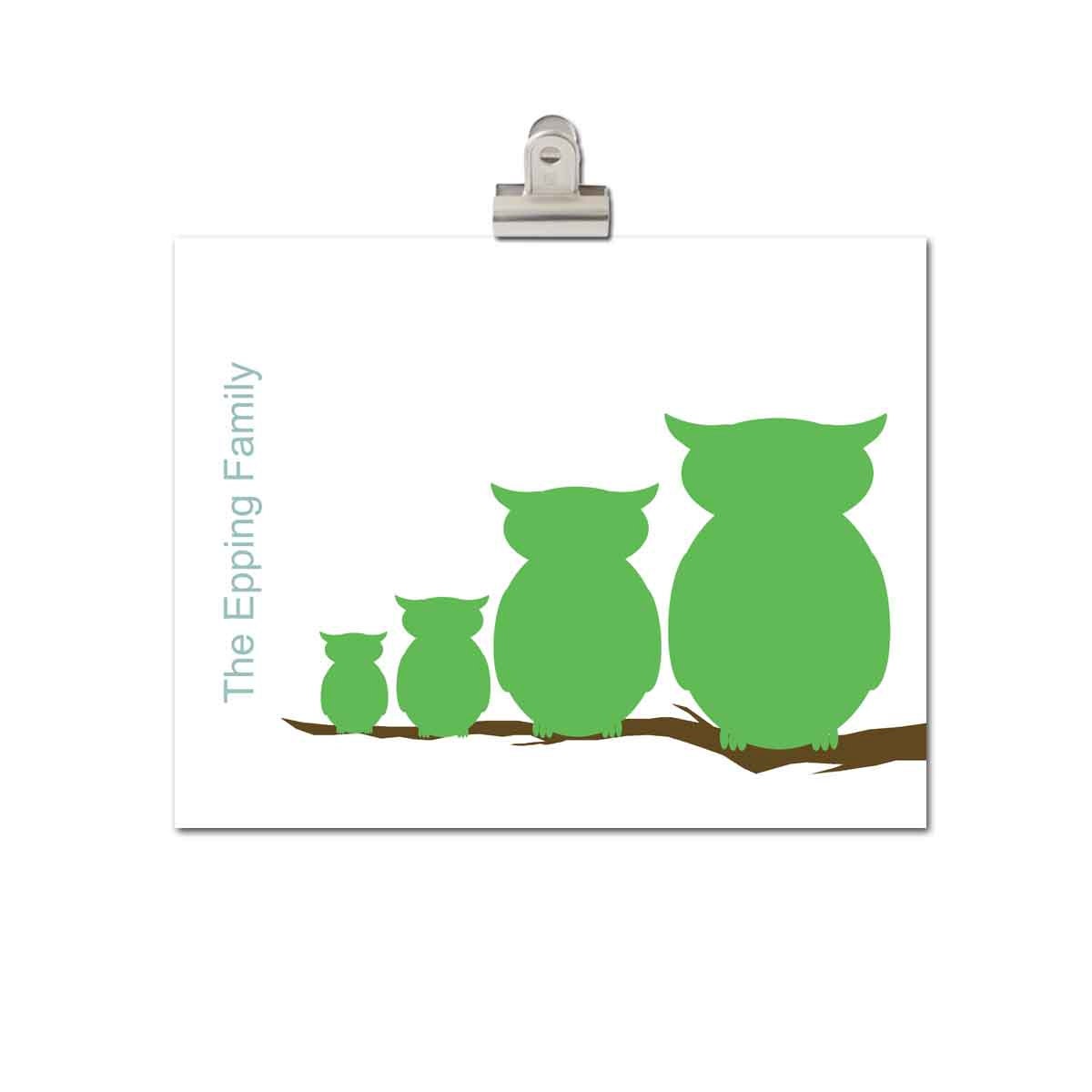 Family Tree Print, Owl Print, 11x14 print, Family Name, Blended Family, Owl, Silhouette, Green, Peridot, Woodland, Bird, Unisex Gift