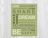 Family Rules -11x14 Poster Print, Green, Sage, Spring, Custom Color, Personalized, Wall Decor, Family Rules Print
