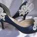 Wedding Shoes With Lace and Pearls Navy Blue - Over 100 Colors And Heel Heights To Pick From