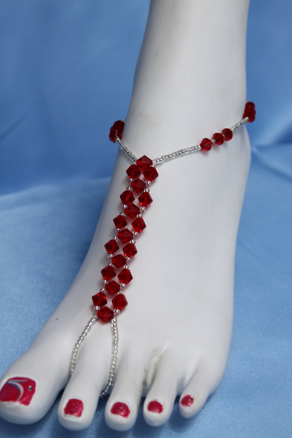 Beach Wedding Red Crystal Barefoot Sandals Bridal Foot Jewelry Customizable Crystals