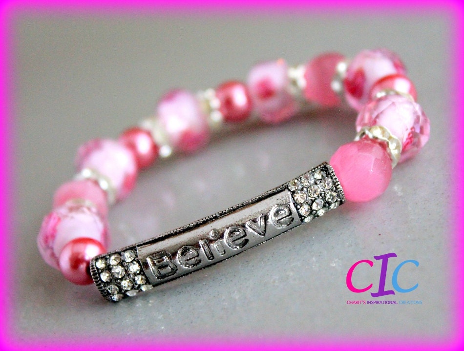 Pink Believe Rhinestone Affirmation bracelet