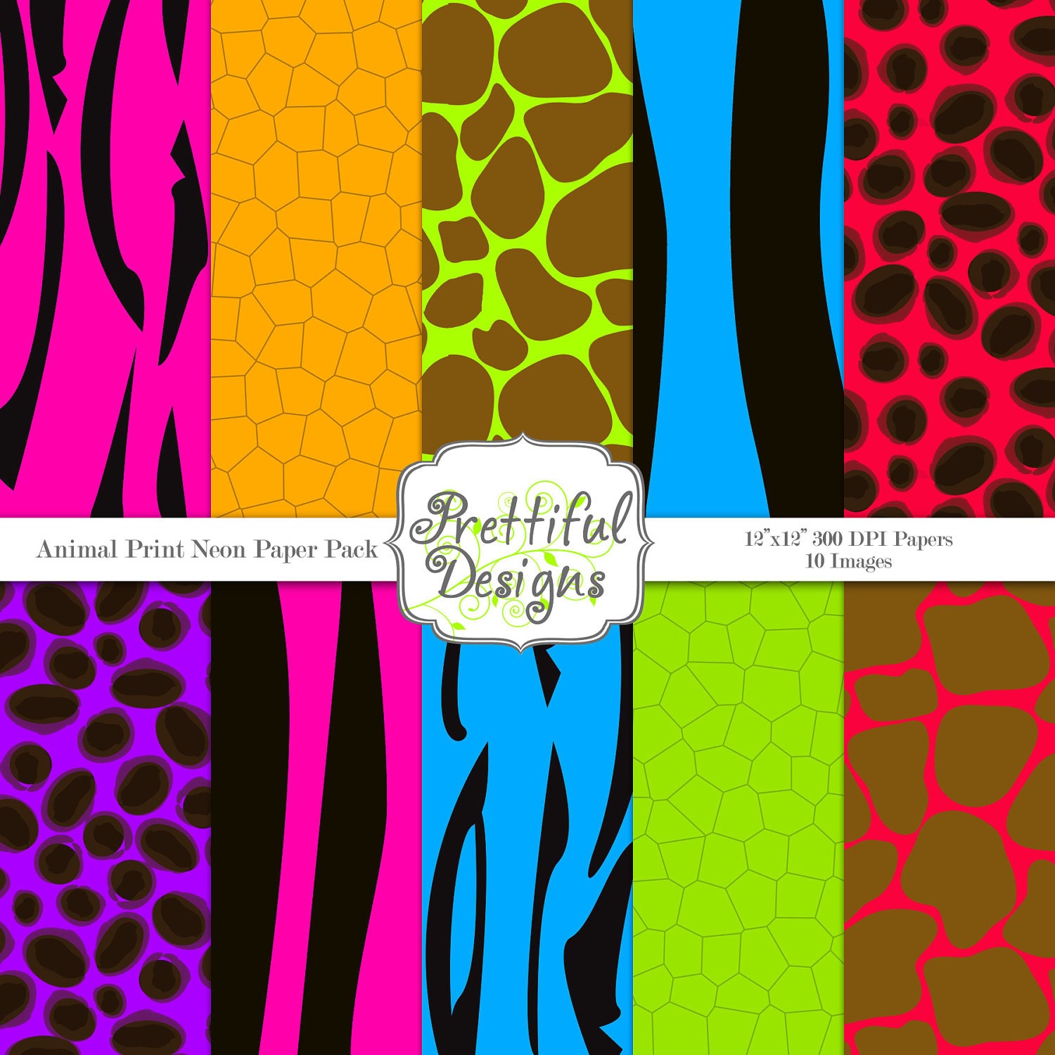 50% Off Sale Animal Print Neon Digital Paper pack for Digital Scrapbooking, Photography, Card Making, Commercial Use (11) Il_170x135