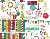 50% Off Sale Christmas Digital Scrapbook Kit with Papers, Frames, and Clip Art - Deck The Halls Kit 1 (406) (416) (413) (366) Il_170x135