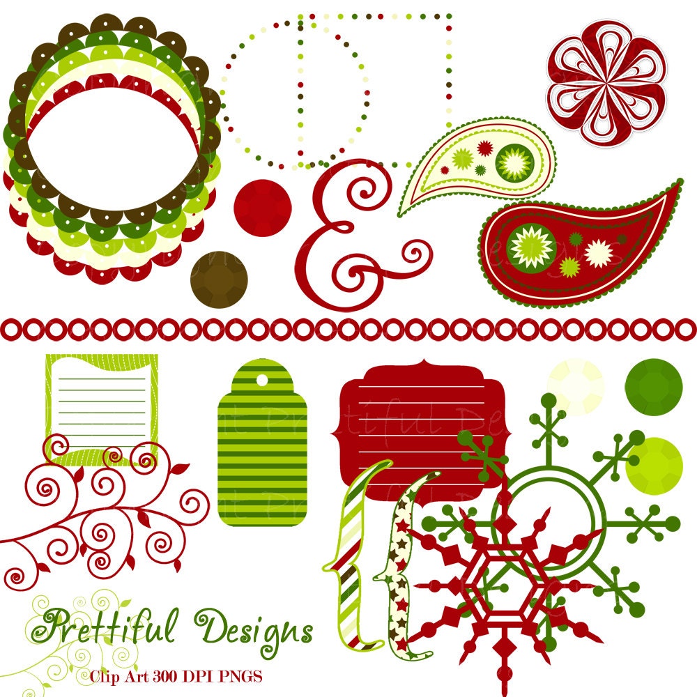 Christmas Digital Clip Art for Personal or Commercial Use - Mistletoe Set 4 (468) Il_570xn