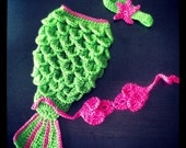 Newborn Crochet Mermaid Tail - Bright Green With Hot Pink Accent - Made To Order - Photography Prop