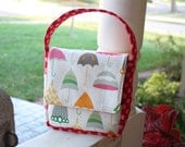 Childrens Lunch Box, Fresh Modern Eco Friendly, Retro Umbrellas, and Red with Pink Polka Dots