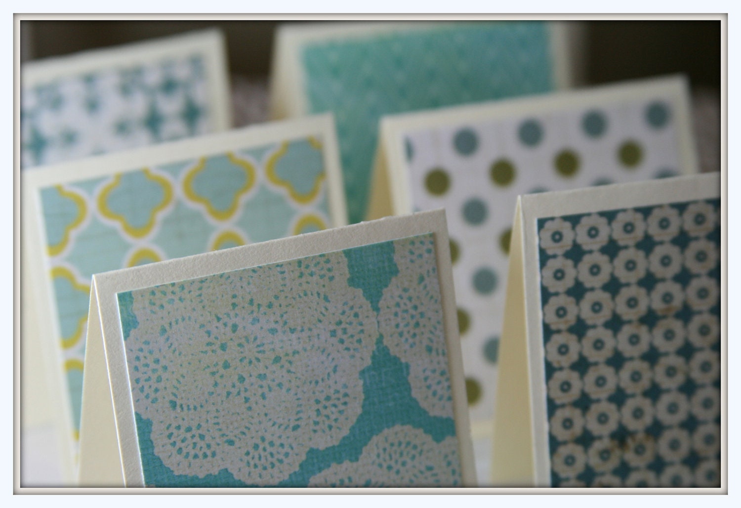 Mini Cards for Thank YOU GREETING Labels Gifts 2 1/2 x 2 1/2 Blue variety set of 6