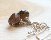 Smoky Quartz Earrings Dangle Earings, Smokey Brown, Sterling Silver Wire Wrapped Faceted Gemstones