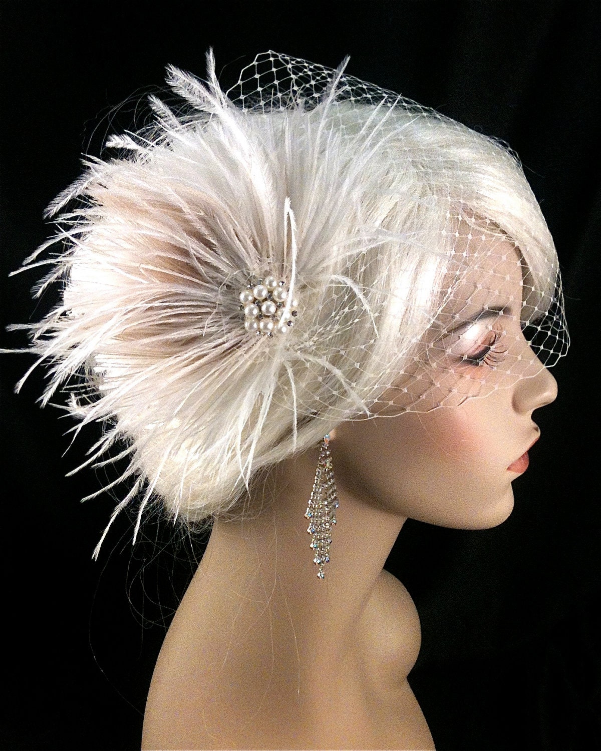 Wedding Bridal Fascinator, Bridal Fascinator, Feather Fascinator , Wedding Veil, Bridal Headpiece - The Couture Bride - Pearls